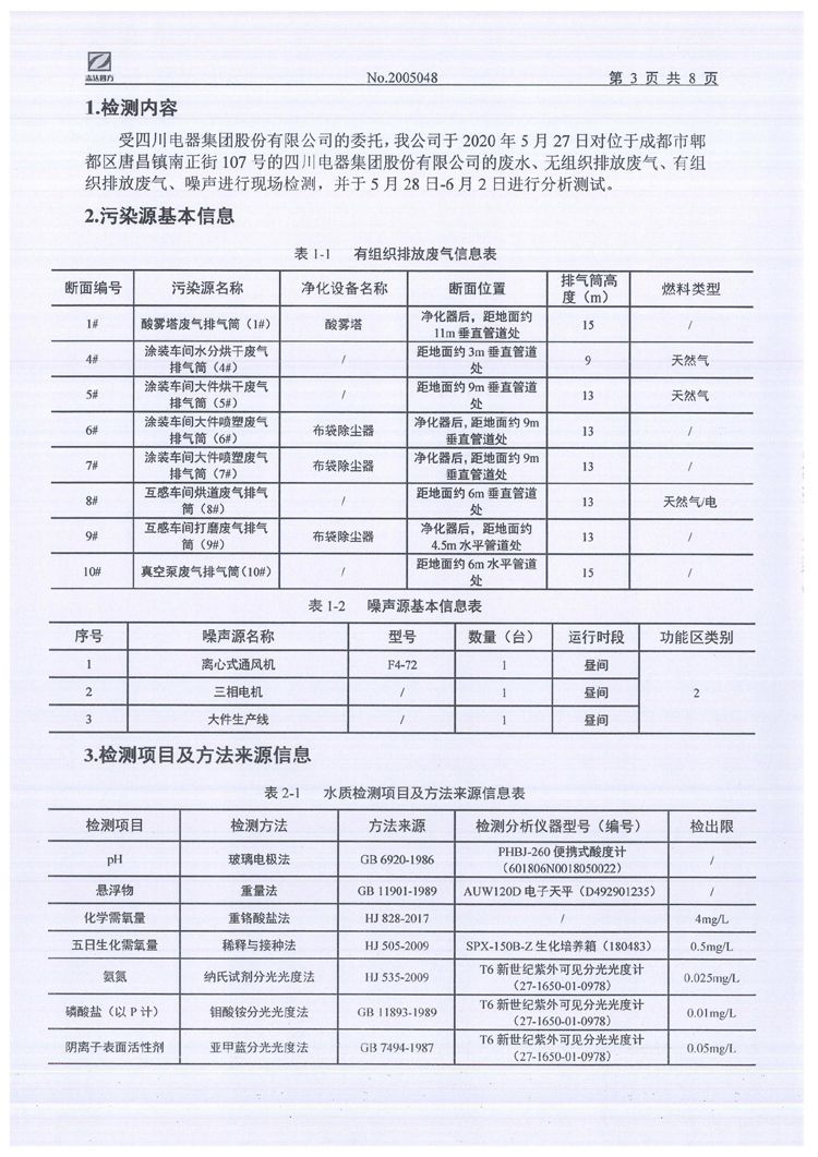 四川电器集团股份有限公司2020年环境信息公开